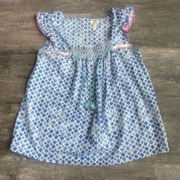 Matilda Jane Smocked Geometric Flutter Sleeve Top Size  XL Cotton Summer - Picture 2 of 11